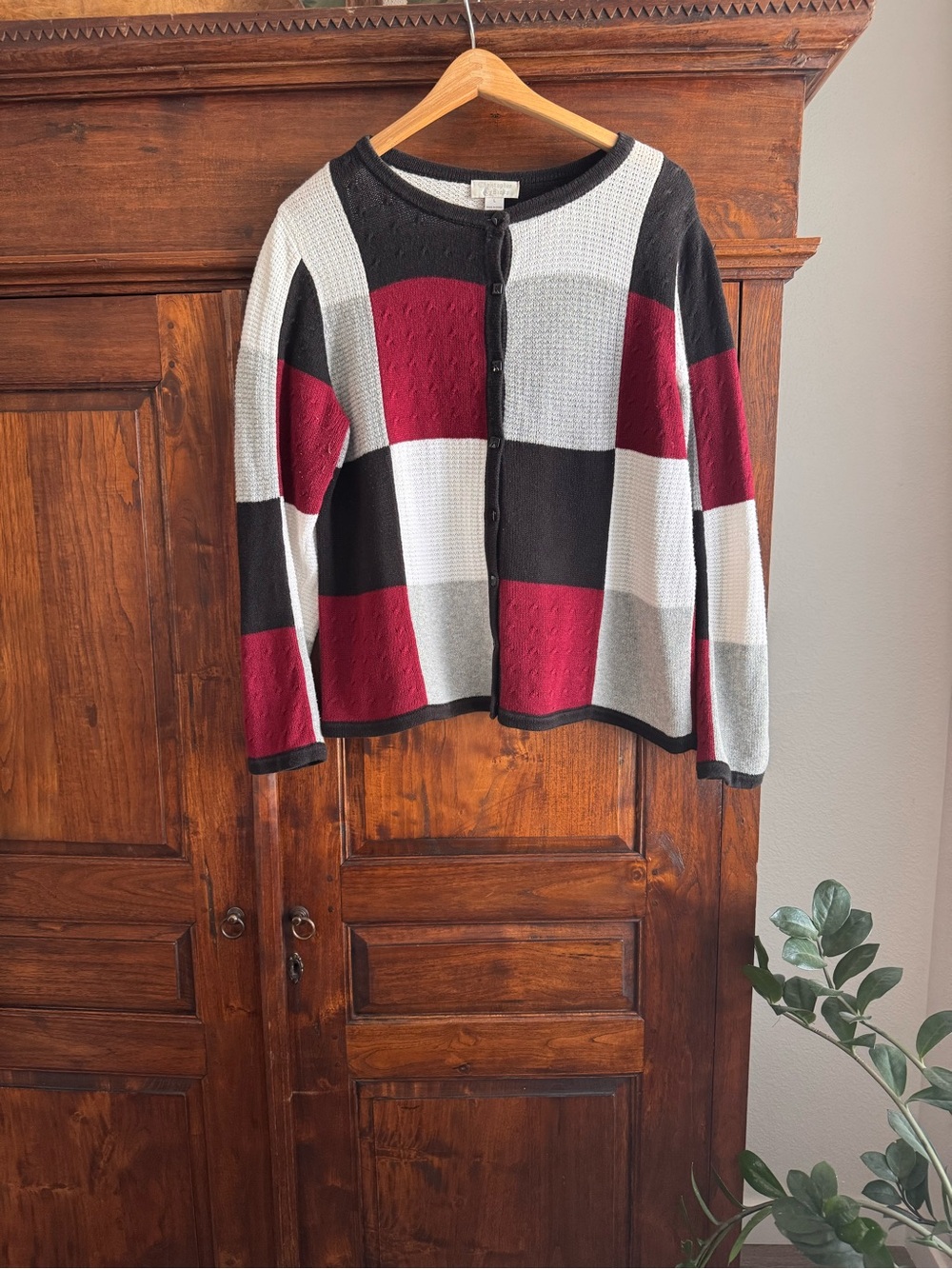 Christopher & Banks Checkered Knit Cardigan